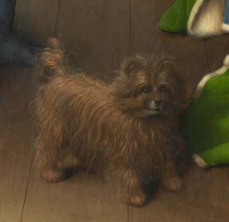 Detalle del perrito del matrimonio Arnolfini
