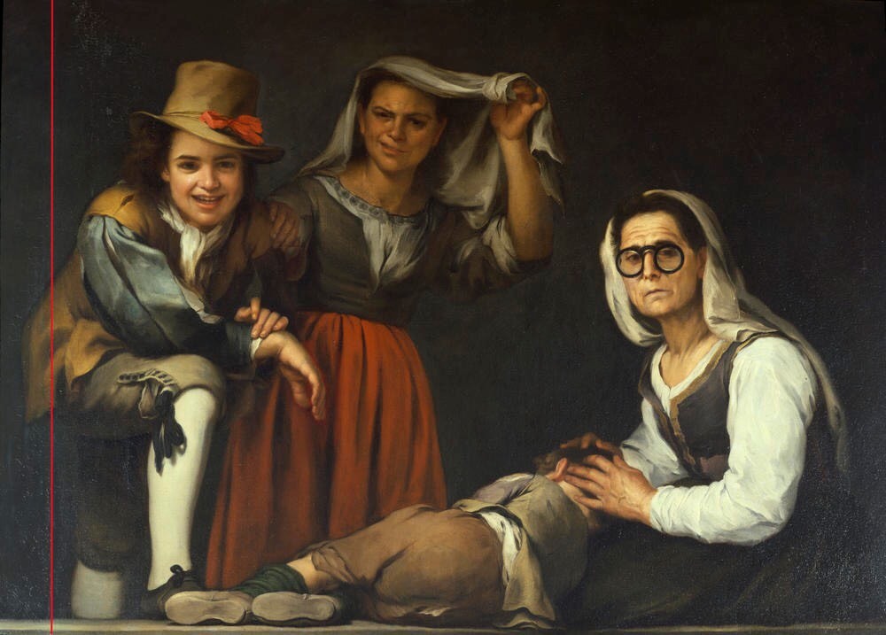 Composición extendida con una tira de tela de cuatro figuras bajo un escalón (Kimbell Art Museum Texas)