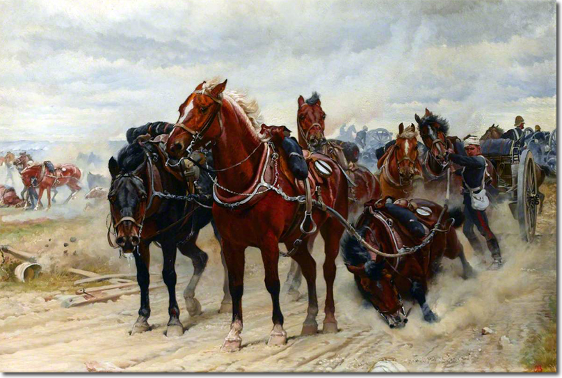 Patient Heroes. Elizabeth Southerden Thompson, Lady Butler. Patient Heroes, a Royal Horse Artillery Gun Team in Action c.National Army Museum, Elizabeth Southerden Thompson, Lady Butler