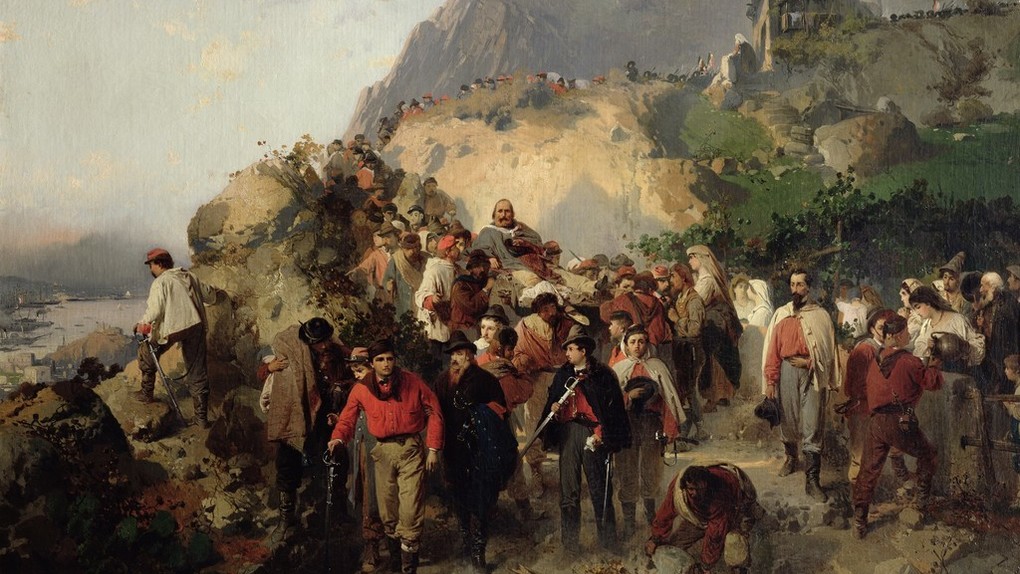 Voluntarios transportan a Garibaldi herido a Aspromonte de Gerolamo Induno(1863)