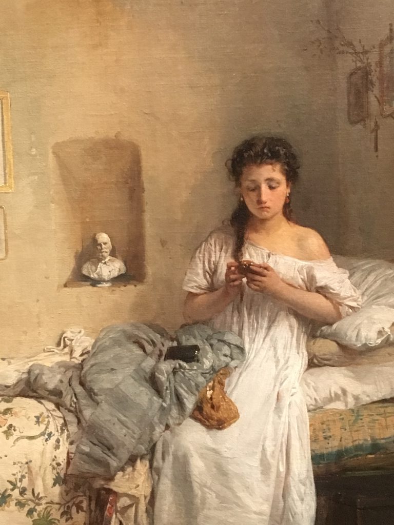 Detalle del cuadro Triste Presentimiento de Gerolamo Indumo en la Pinacoteca de Brera de 1862 (Foto: Sofia Muñoz)