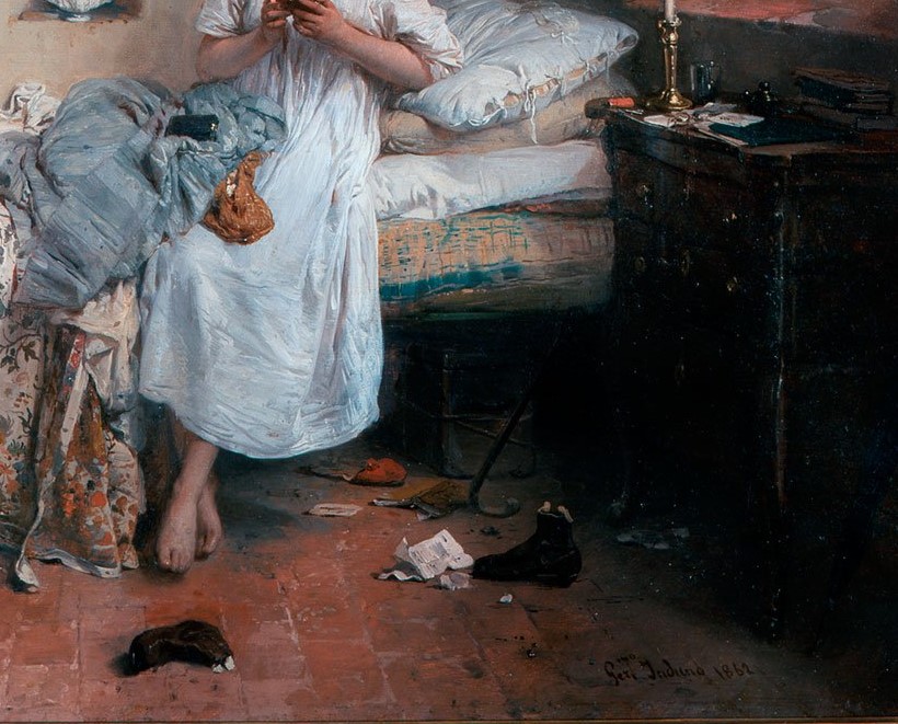 Detalle del  suelo del cuadro Triste Presentimiento de Gerolamo Indumo en la Pinacoteca de Brera de 1862 (Foto: Sofia Muñoz)