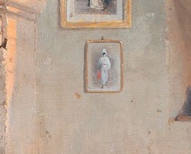 Detalle de Pierrot del cuadro Triste Presentimiento de Gerolamo Indumo en la Pinacoteca de Brera de 1862 (Foto: Sofia Muñoz)