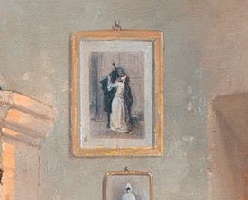 Detalle del Beso en el cuadro Triste Presentimiento de Gerolamo Indumo en la Pinacoteca de Brera de 1862 (Foto: Sofia Muñoz)