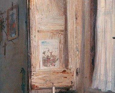 Detalle de las Barricadas en la ventana en el cuadro Triste Presentimiento de Gerolamo Indumo en la Pinacoteca de Brera de 1862 (Foto: Sofia Muñoz)