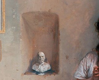 Detalle del Busto de Busto de Garibaldi en el cuadro Triste Presentimiento de Gerolamo Indumo en la Pinacoteca de Brera de 1862 (Foto: Sofia Muñoz)