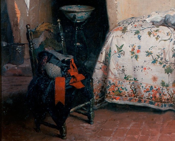 Detalle de la silla en el cuadro Triste Presentimiento de Gerolamo Indumo en la Pinacoteca de Brera de 1862 (Foto: Sofia Muñoz)