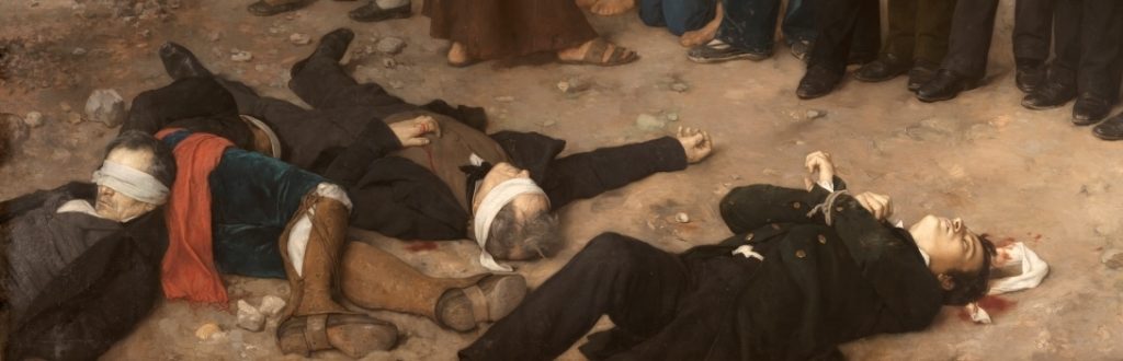 Detalle de los cadáveres del cuadro Fusilamiento de Torrijos y sus compañeros en las playas de Málaga